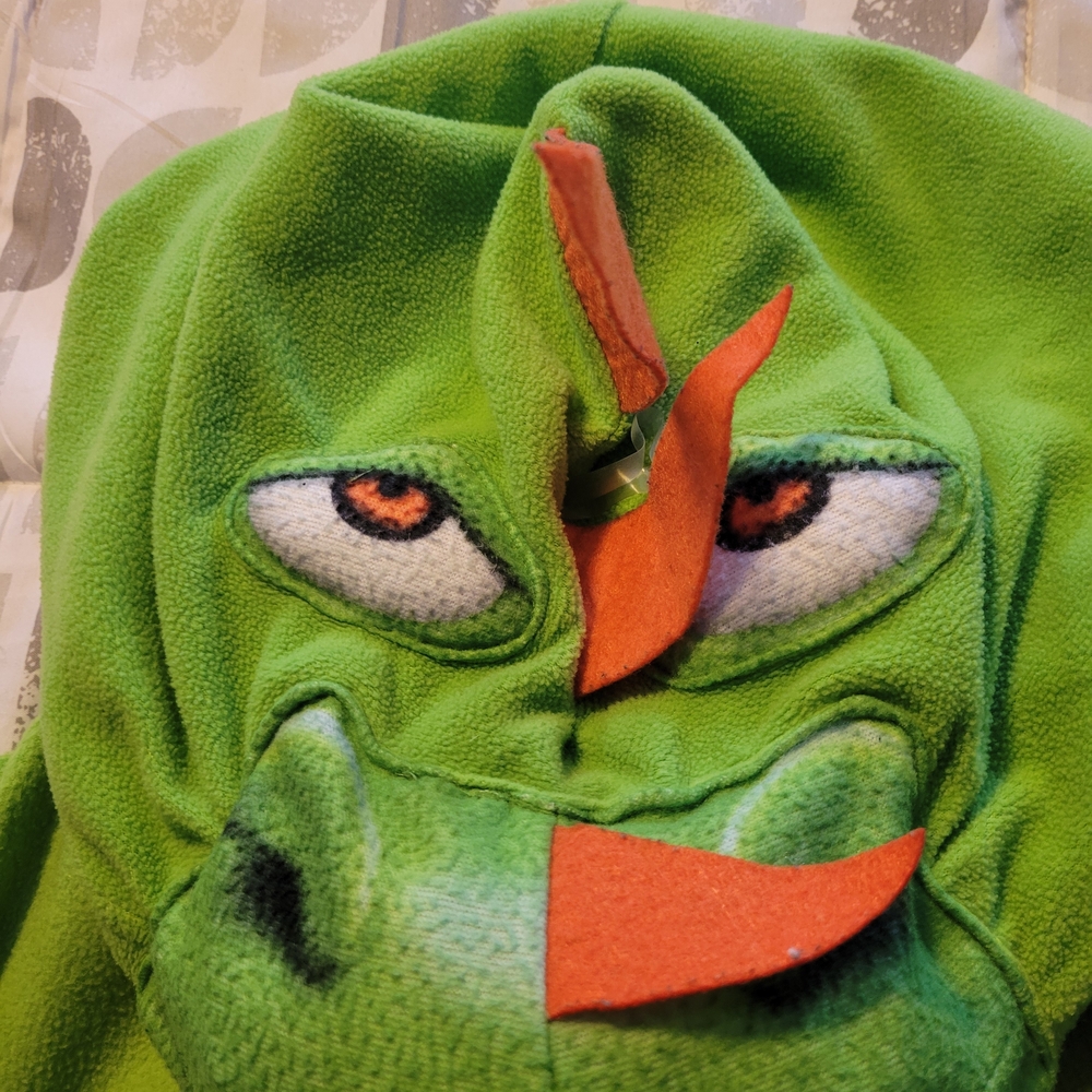 Green Men's Novelty Hooded Fleece Jacket with Face Applique - Unbranded